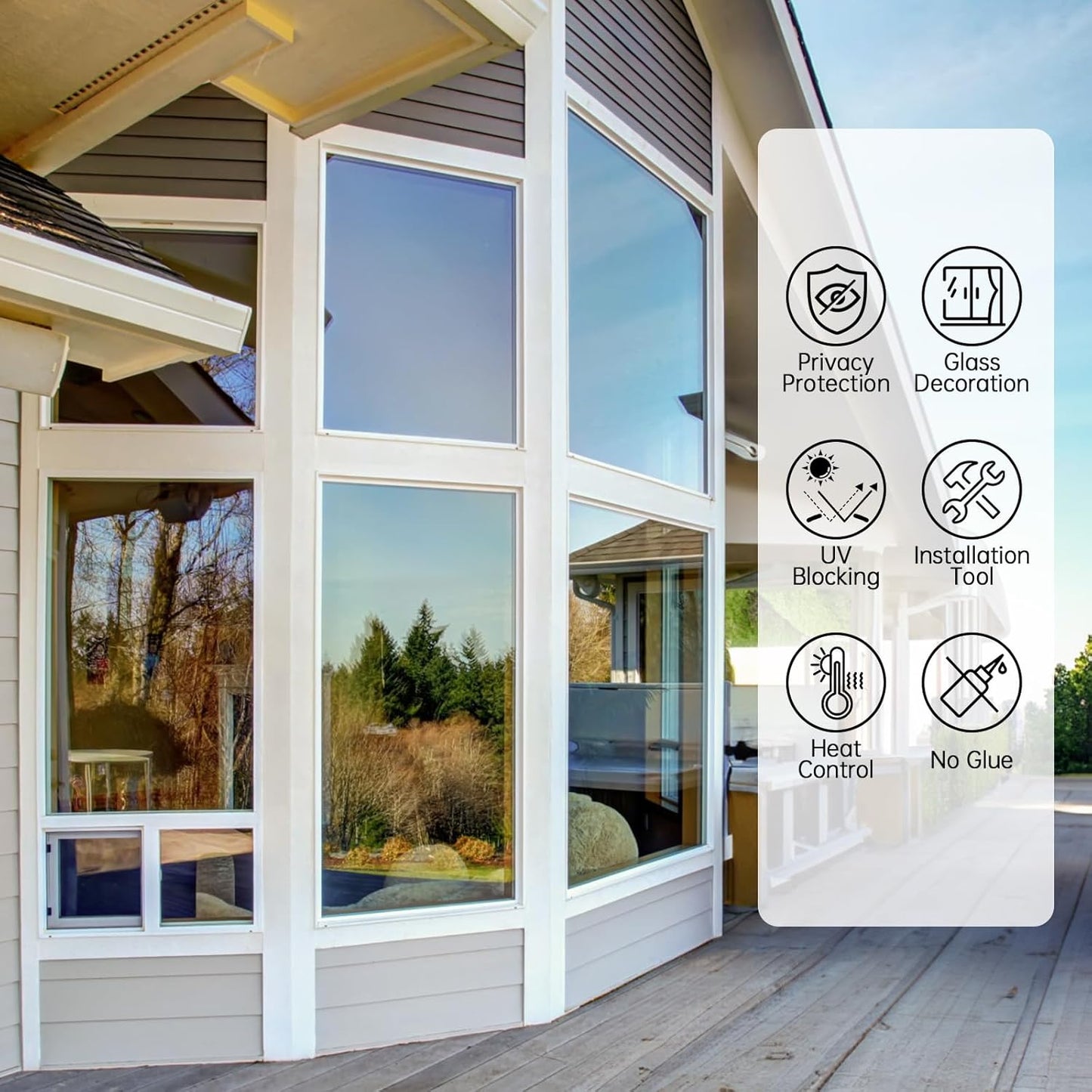 Window Privacy Film with 3 Tools: One Way Home Window Tint, Reflective Window Film for Daytime Privacy, 17.5 * 78.7 Inch