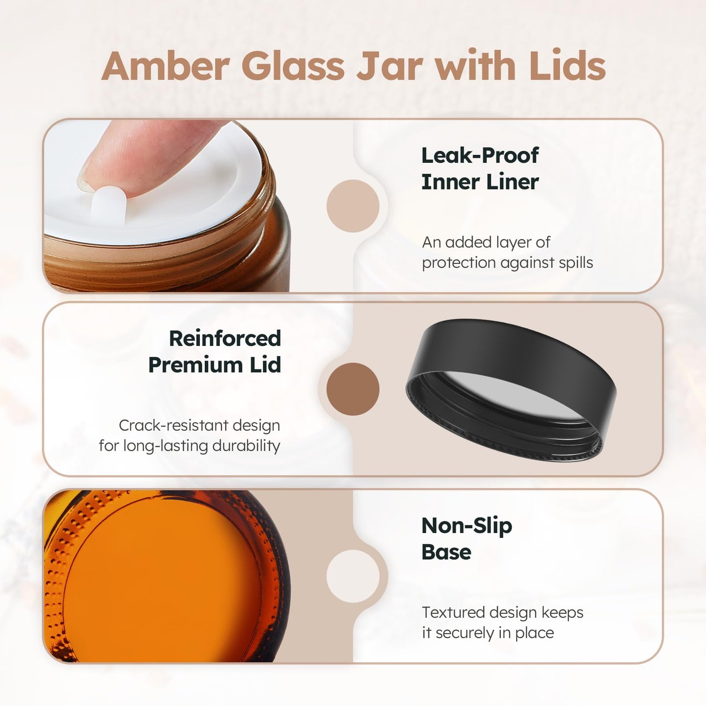 4 oz Glass Jars with Metal Lids, 24 Pack Amber Small Glass Jars with Black Lids Leakproof Round Airtight Empty Cosmetic Travel Containers with Inner Liners For Lotions Powders and Candle Making
