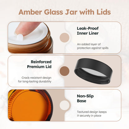 2 oz Glass Jars with Lids, 36 Pack Amber Small Glass Jars with Black Lids Leakproof Round Airtight Empty Cosmetic Travel Containers with Inner Liners For Lotions Powders and Candle Making