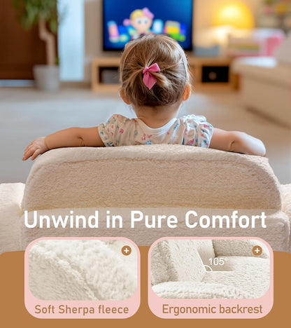2-in-1 3+, Sherpa Fold Out Kids Couch, Extra Wide Comfy Toddler Chair, Convertible Kids Sofa to Lounger, Foldable