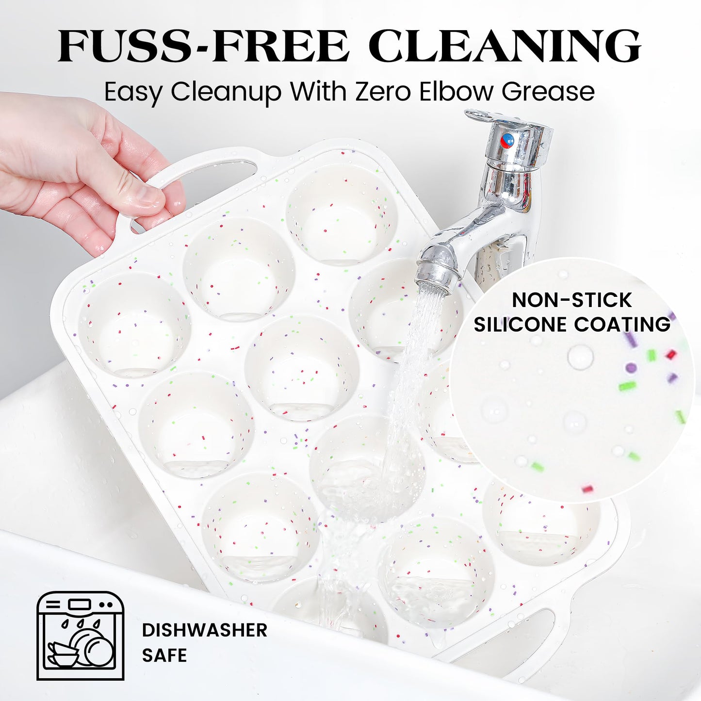 AOTASO Regular 12 Cup and Mini 24 Cup Nonstick Cupcake Pan Set Silicone Muffin Pan for Baking Silicone Cupcake Mold with Metal Reinforced Frame BPA Free (2 Pcs, Cream)