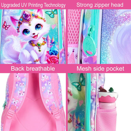 ZLYERT 16" Fox Backpack for Girls, 3Pcs Kids Bookbag for Elementary Preschool Kindergarten, School Backpacks with Lunch Box(Pink)