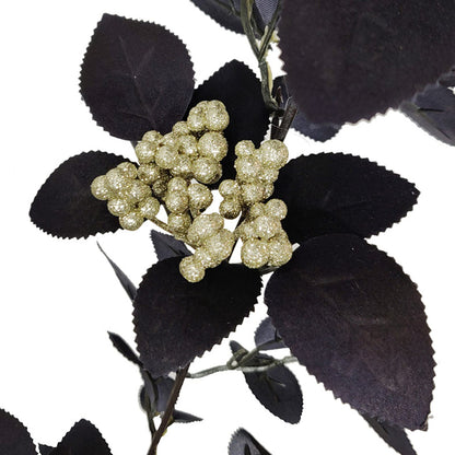 BFYDOAA 180cm Artificial Black Rose Vine Halloween Hanging Rose Flower Garland with Berries for Table Centerpiece,Fireplace Door Frame Backdrop Decor