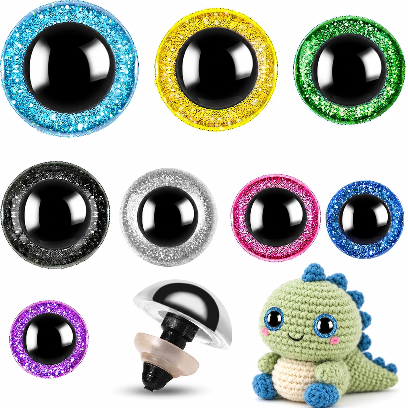 160pcs Large Safety Eyes for Amigurumi Glitter Eye for Stuffed Animals for DIY Dolls Puppets Bear Crafts Animals Amigurumi Making Supplies(Colorful A)