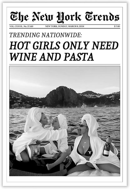 FBKDVC 16x24in Vintage Trendy Black And White Newspaper Print Poster Retro Times Canvas Wall Art Funky Hot Girls Eating