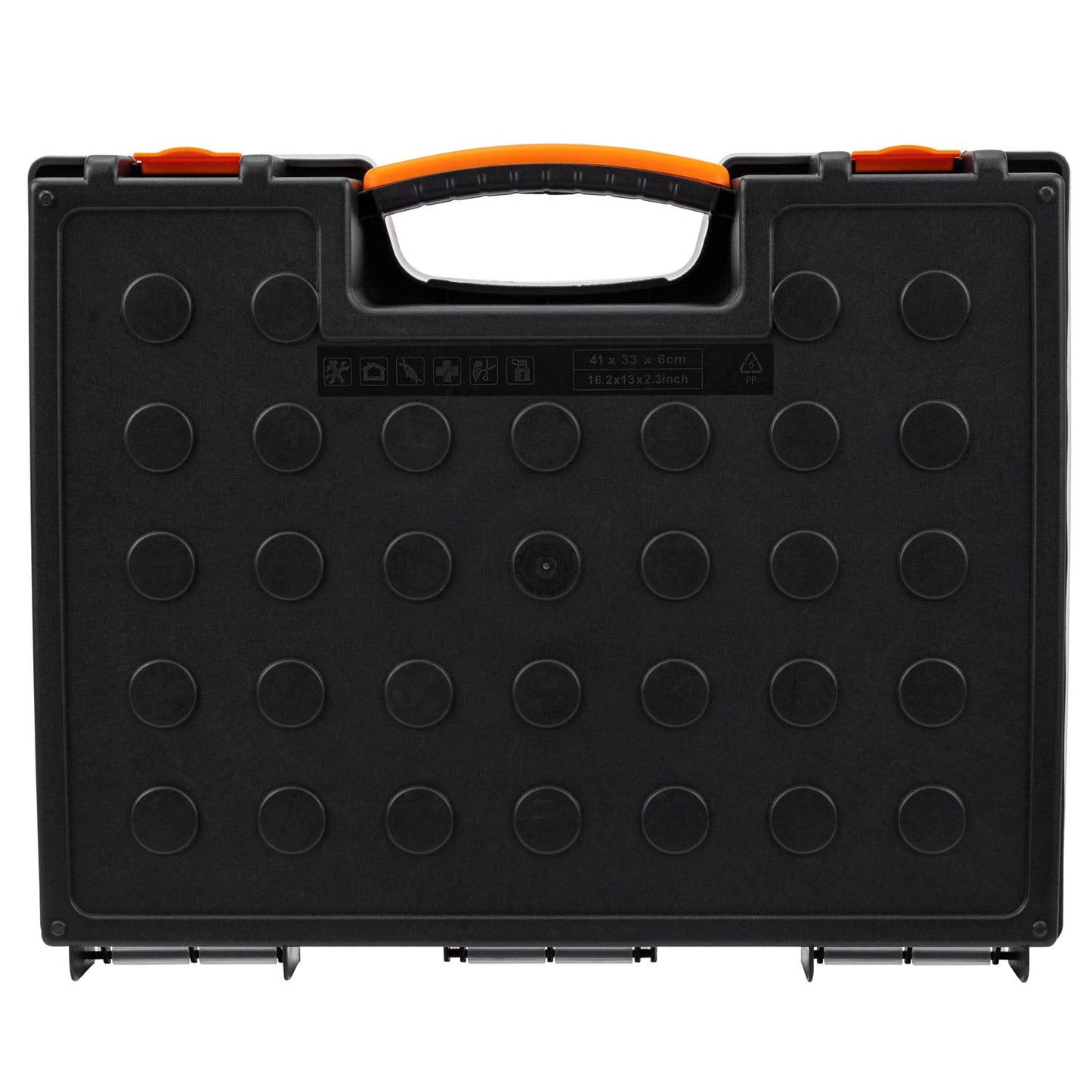 Amazon Basics 19-Removable Compartment Small Parts Organizer, Portable Hardware Storage Box with Customizable Compartments, Black, Orange, 16.5 x 13.2 x 2.4 inches