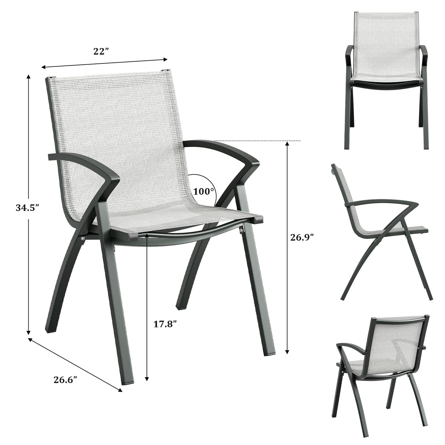 Patio Dining Chairs Set of 6, Outdoor Stackable Chairs with Metal Frame and Backrest, All Weather Breathable Patio Lawn Chair for Garden and Backyard