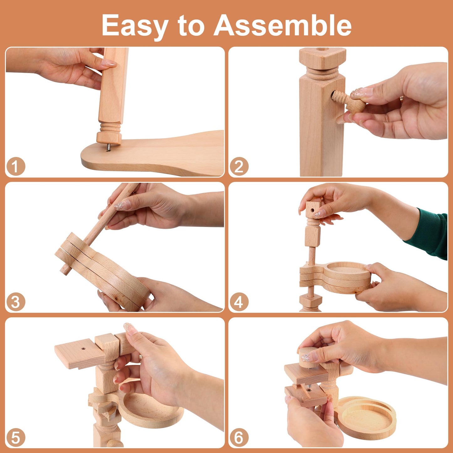 Adjustable Rotating Embroidery Hoop Stand - Beech Wood Holder with Storage Trays, Hands-Free Lap Design for Cross Stitch & Craft Needlework
