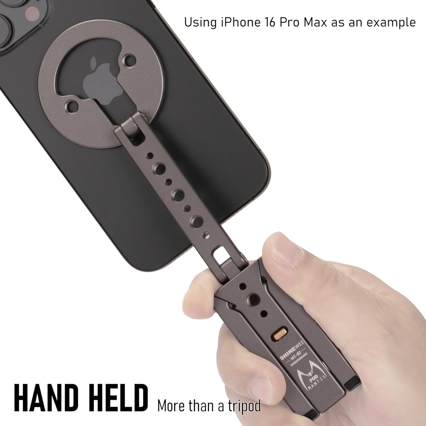 Magnetic Tripod for iPhone 12/13/14/15/16/17 & MagSafe Cases | Handy Phone Stand | 20 N52 Magnets Inside, Cold Shoe Mount, 1/4" Screw & Foldable Hook