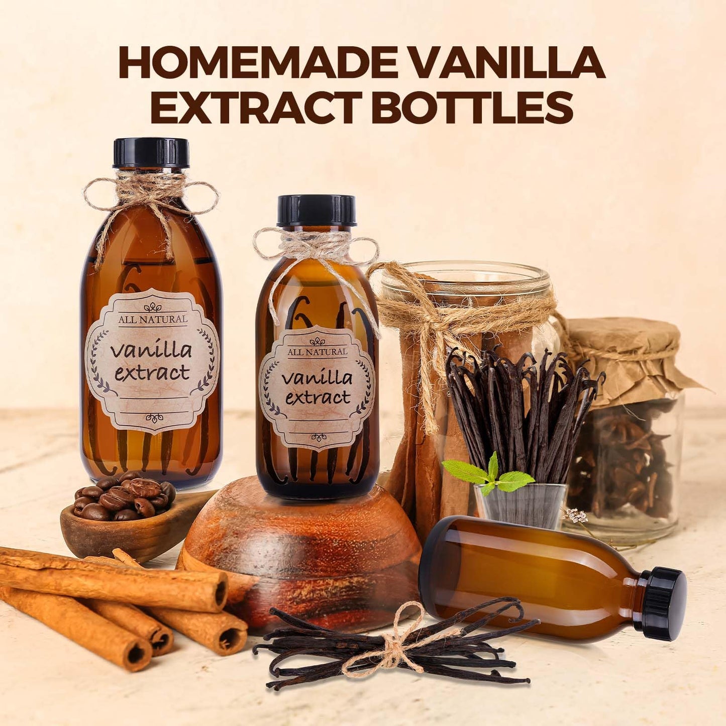 12 Pack, 8 OZ Amber Glass Bottles with Caps Leakproof Refilllable Empty Brown Boston Sample Dispensing Bottles for Homemade Vanilla Extract, Essential Oils, Potion, Juice, Ginger Shots, Liquids