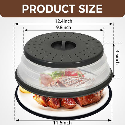 WENWELL 12 Inchs Microwave Splatter Cover & Silicone Mat, Large Vented Collapsible Guard dish Plate lid & Round Kitchen mat for food
