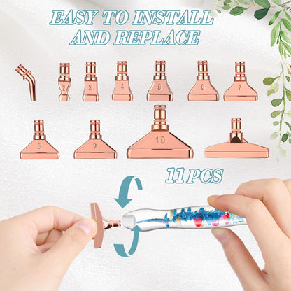 Geyoga 23 Pcs Flower Diamond Painting Art Drill Tool Pen Kits Resin for Adults with Rose Gold Pen Tips Preppy DIY Diamond Arts Pens Accessories Nail Art Embroidery Decoration