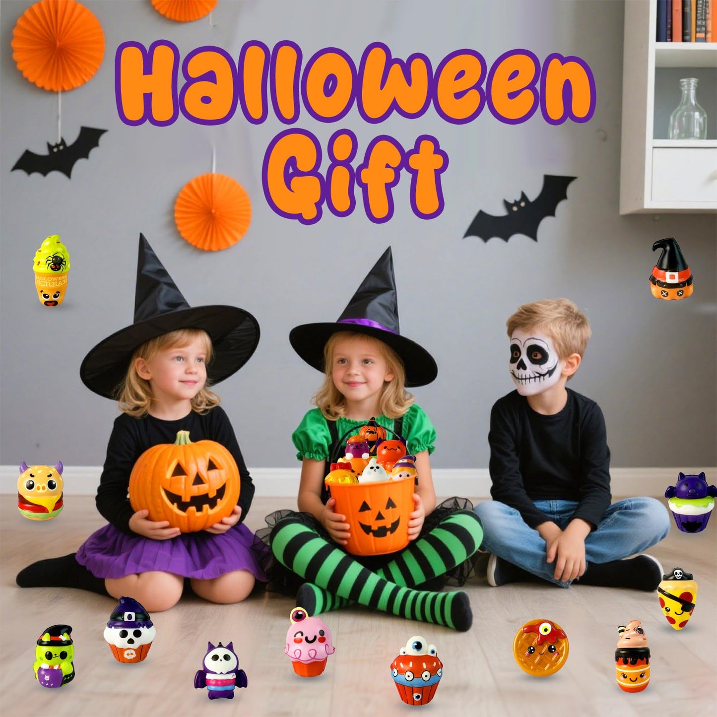 24PCS Halloween Squishies Toys for Kids,Halloween Squishies,Slow Rising Squishy Halloween Stress Fidget Toys,Non Candy Trick or Treat - Spooky Party Favors Gift Goody Bag Stuffers