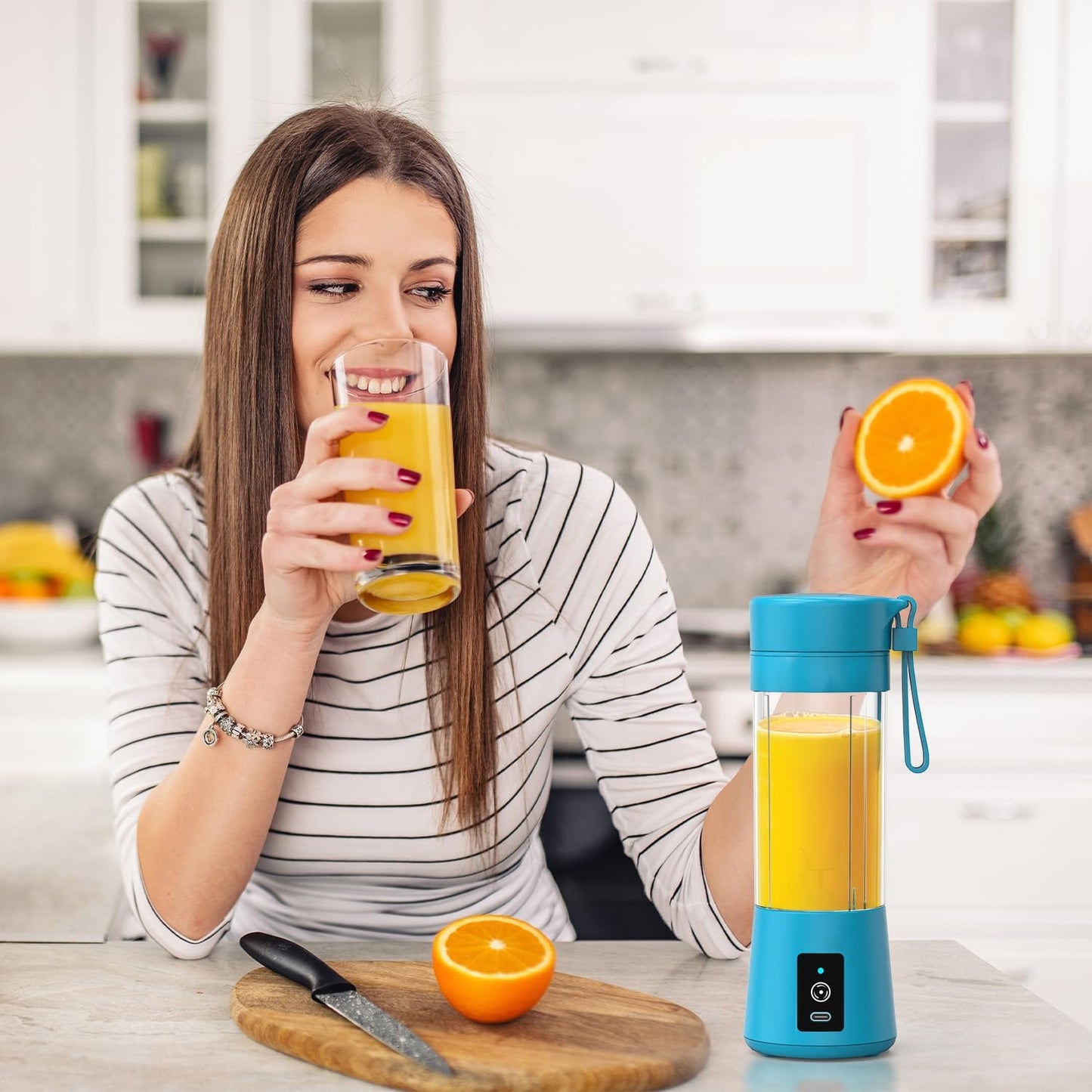 Portable Blender for Shakes and Smoothies, Cordless Personal Mini 13oz Blender Bottle, USB Rechargeable Travel Juicer