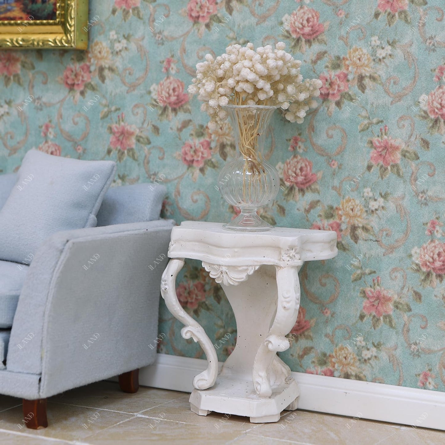 iLAND Dollhouse Furniture on 1/12 Scale Miniature Dollhouse Table Victorian Furniture for Doll House Living Room Fairy Garden Accessories Mini House Decor Classical Rococo