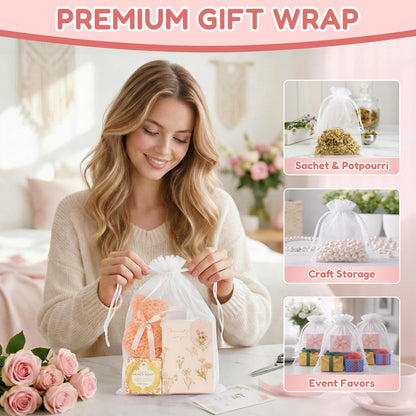 Crweety 100PCS White Organza Bags 8x12, Large Mesh Bags Drawstring for Gifts Wedding Favors Treats Makeup Soap Sachet Candy Jewelry, Party Favor Goodie Bags Bulk for Birthday Graduation Baby Shower
