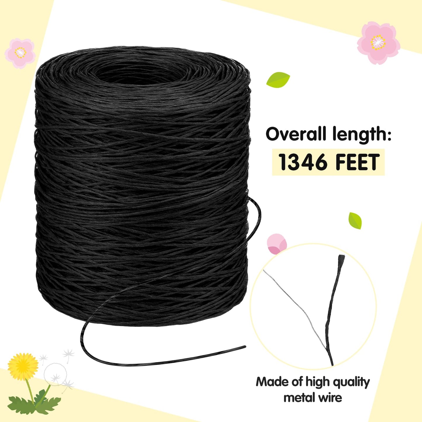 Syhood 1345 Feet Floral Vine Bind Wire Rustic Wrapping Wire for Flower Bouquets(Black)