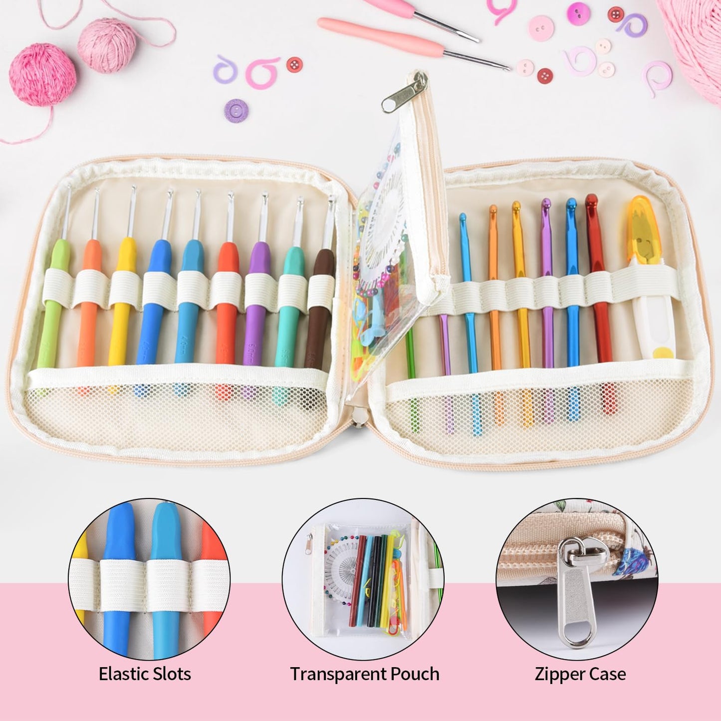Crochet Hook Case, Portable Zipper Storage Organizer Bag for Crochet Needles/Knitting Accessories, Lightweight Crochet Hook Kit Tools, Easy to Hold(No Accessories Included). Dragonfly