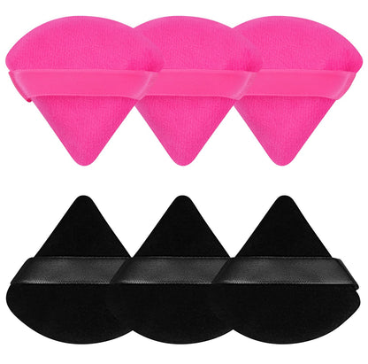Pimoys 6 Pieces Powder Puff Face Makeup Sponge Soft Velour Triangle Powder Puffs Beauty Sponge Stocking Stuffers for Loose Powder (Black, Pink)