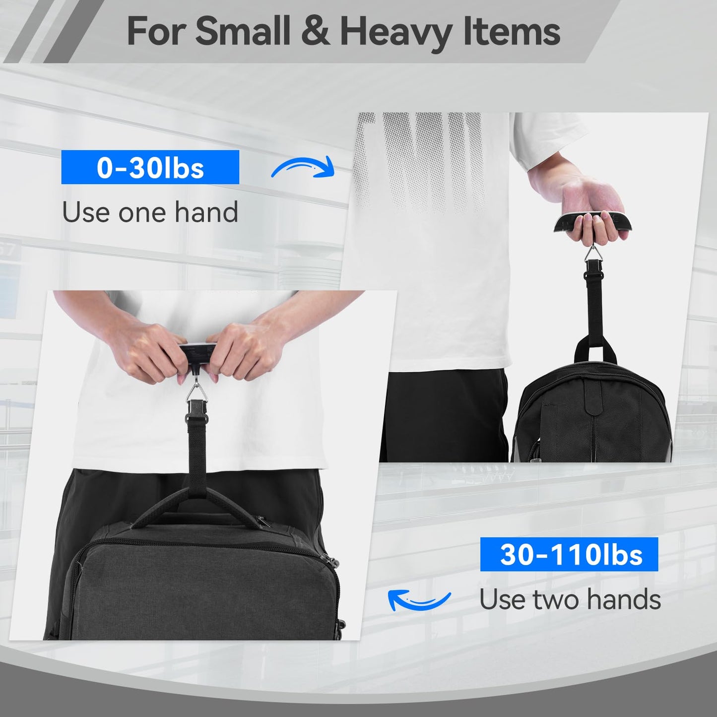 Luggage Scale Dr.meter Travel Essentials Luggage Weight Scale Backlight LCD Display 110lb/50kg Electronic Balance Digital Postal Travel Accessories with Rubber Paint Handle Temperature Sensor Silver