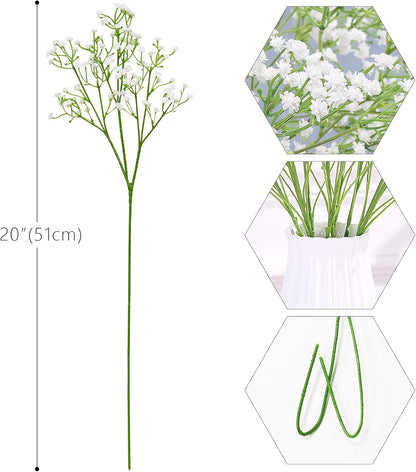 Olrla White Babys Breath Artificial Flowers - 10 Pcs Long Stem Fake Gypsophila for Wedding Bouquets and Home Decoration