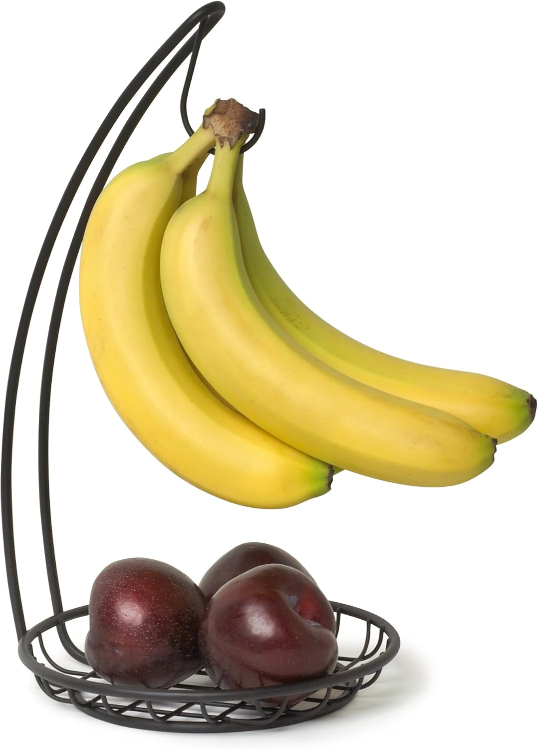 Countertop Spectrum Grid Banana Holder Stand Black Modern Metal Fruit Tree Hanger with Hook for Kitchen Storage, Sturdy