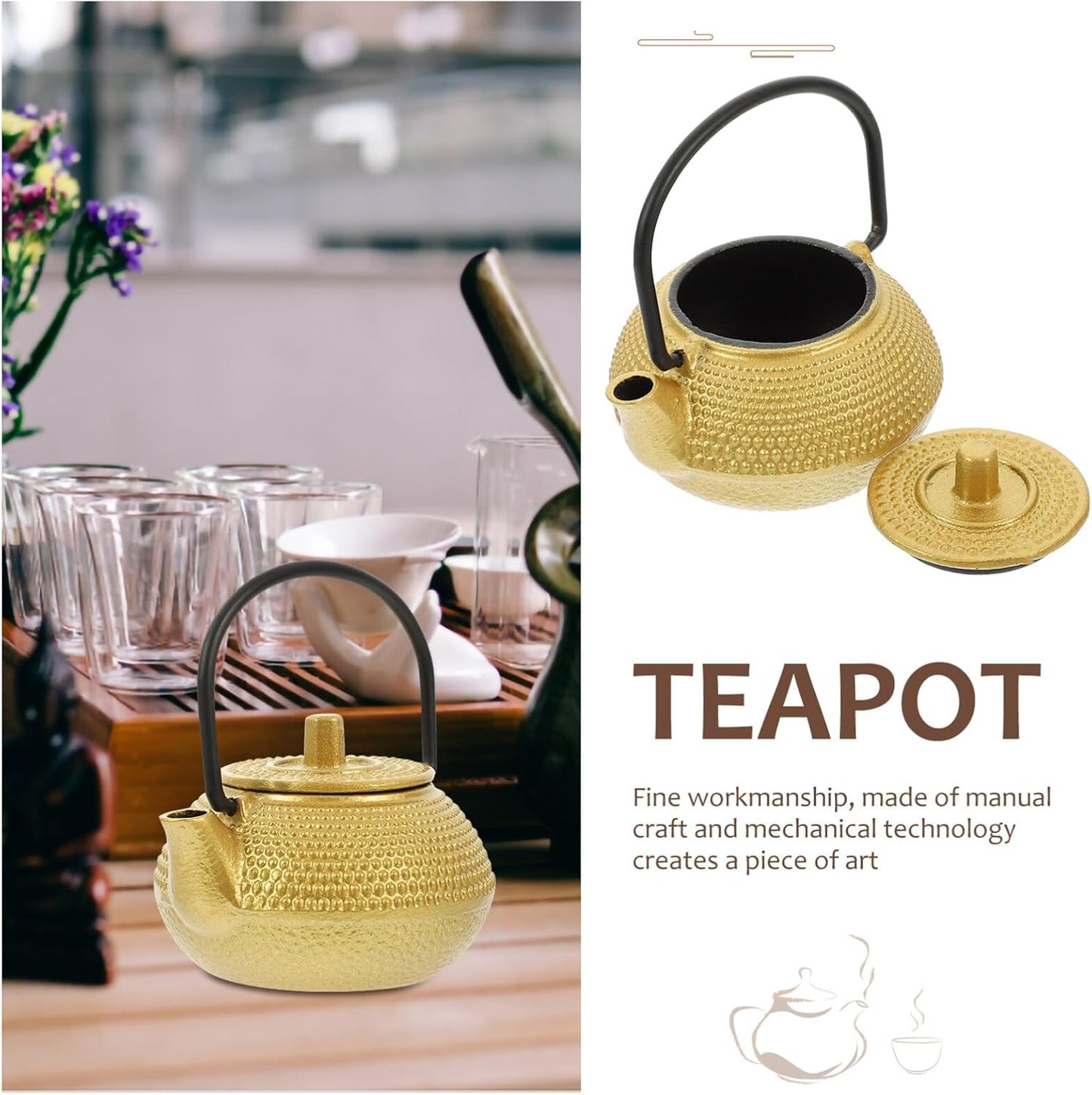 BESTonZON Mini Tea Kettle - Cast Iron Japanese Tetsubin Decorative Teapot for Loose Leaf Tea