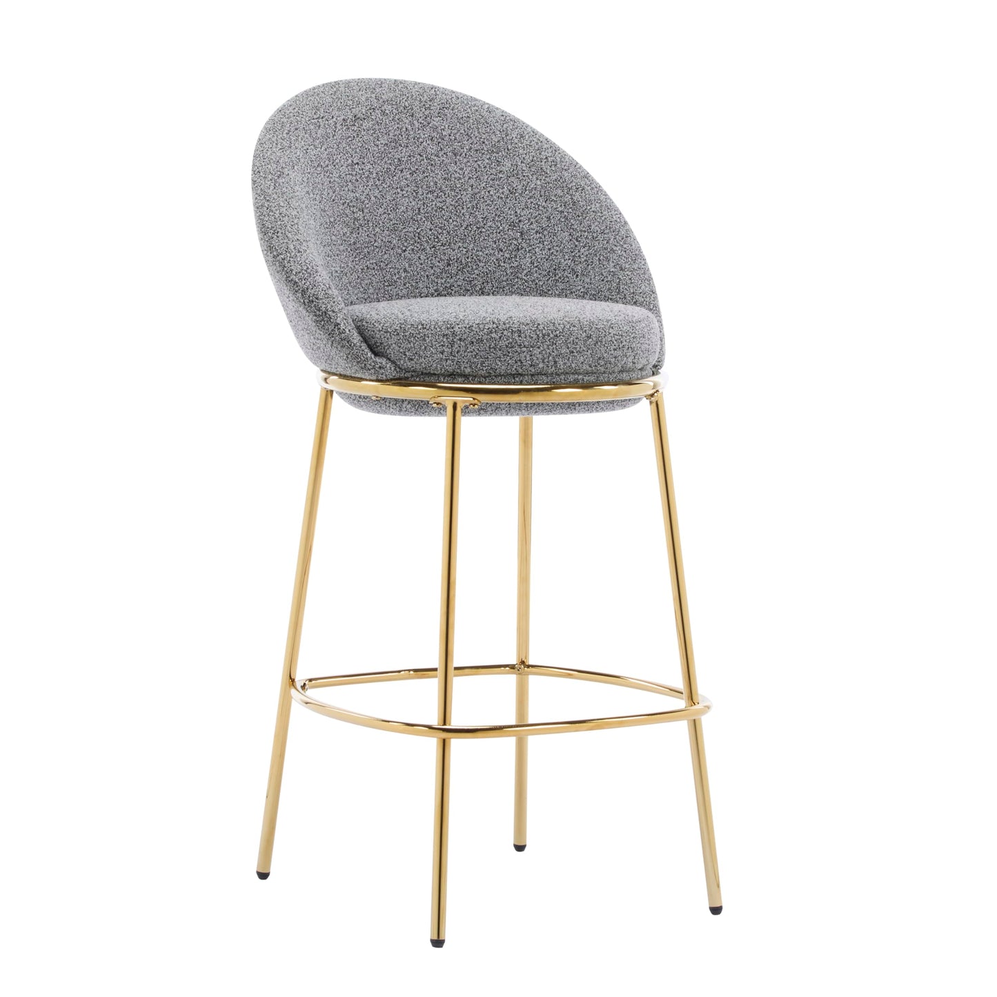 Christopher Knight Home Dudley Barstool Set of 2, Metal Bar Stools for Kitchen Island, Boucle Fabric Accent Chair for Bar Table, Modern Counter Stools with Footrest and Backrest, Gray and Gold