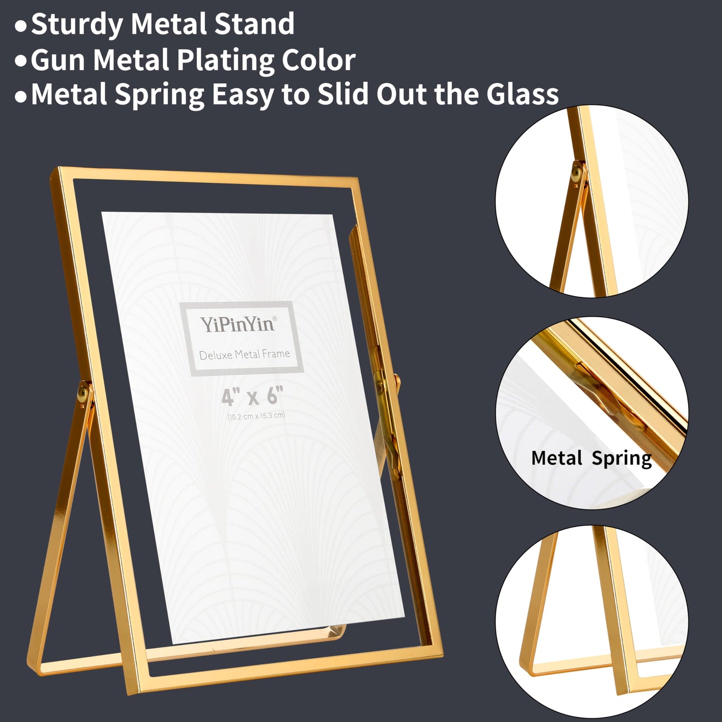 YiPinYin Gold 5x7'' Floating Frame Set of 2, For Photo Sizes 3.5x5'', 4x6'', 5x7'', Luxury Modern Gold Metal Frames for Tabletop/Shelf, Wedding, Birthday, Home or Office Decoration