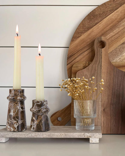 Vixdonos Marble Candle Holder Set of 2 Taper Candle Candlestick Mantle Candle Stand for Home Decor,Wedding,Party and Table Centerpieces(Brown)