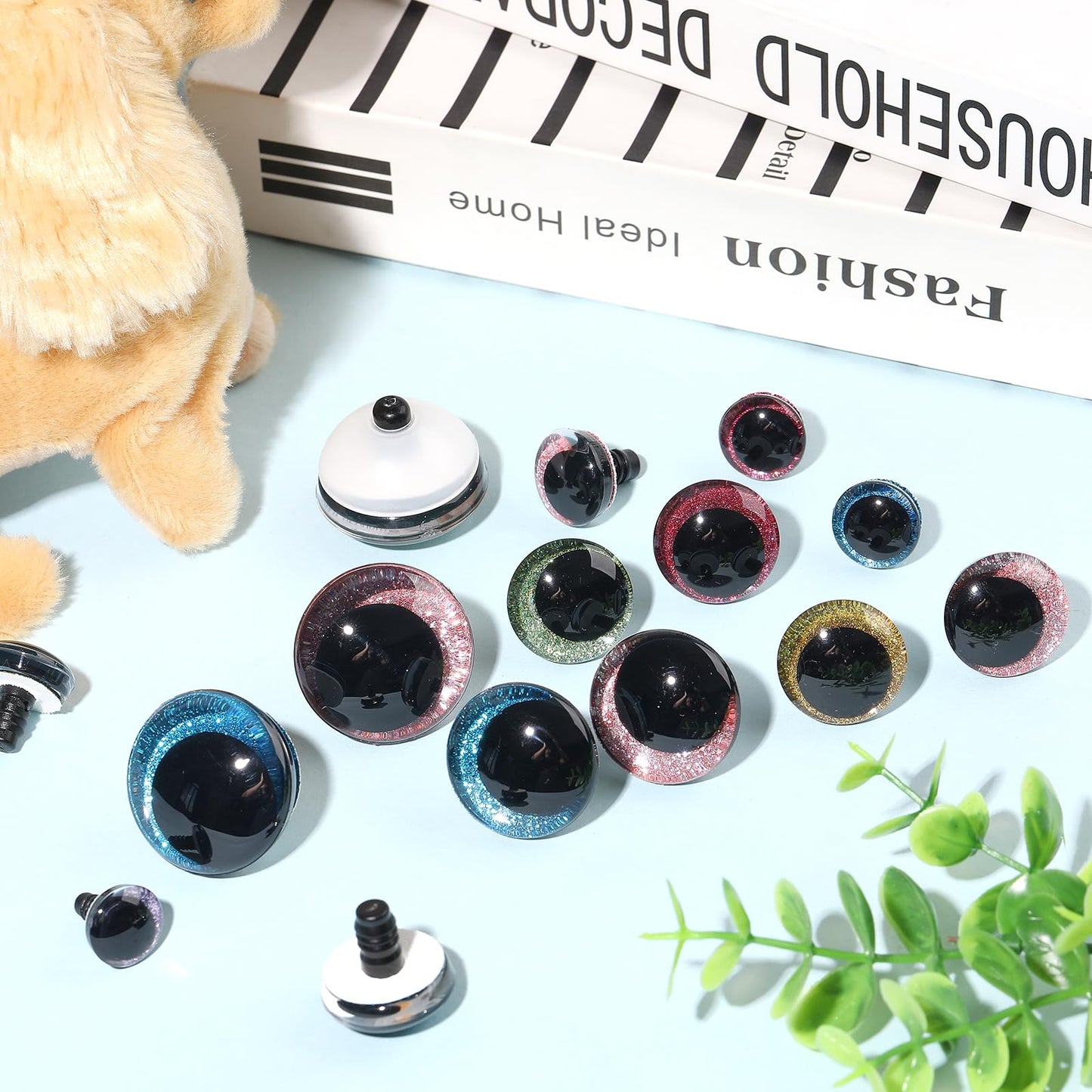 MUCUNNIA 168pcs 3D Glitter Safety Eyes 16-35mm Moon Safety Eyes for Crocheting with Washers Large Safety Eyes for Amigurumi Crochet Eyes for Stuffed Animals Doll Making Gift for Crochet Lovers