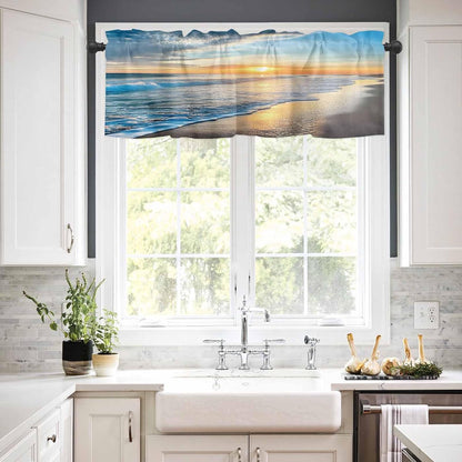 Hostline Sunset 42"x18" Valances Curtains for Living Room Beautiful Seascape Waves and Beach Semi Sheer Valance