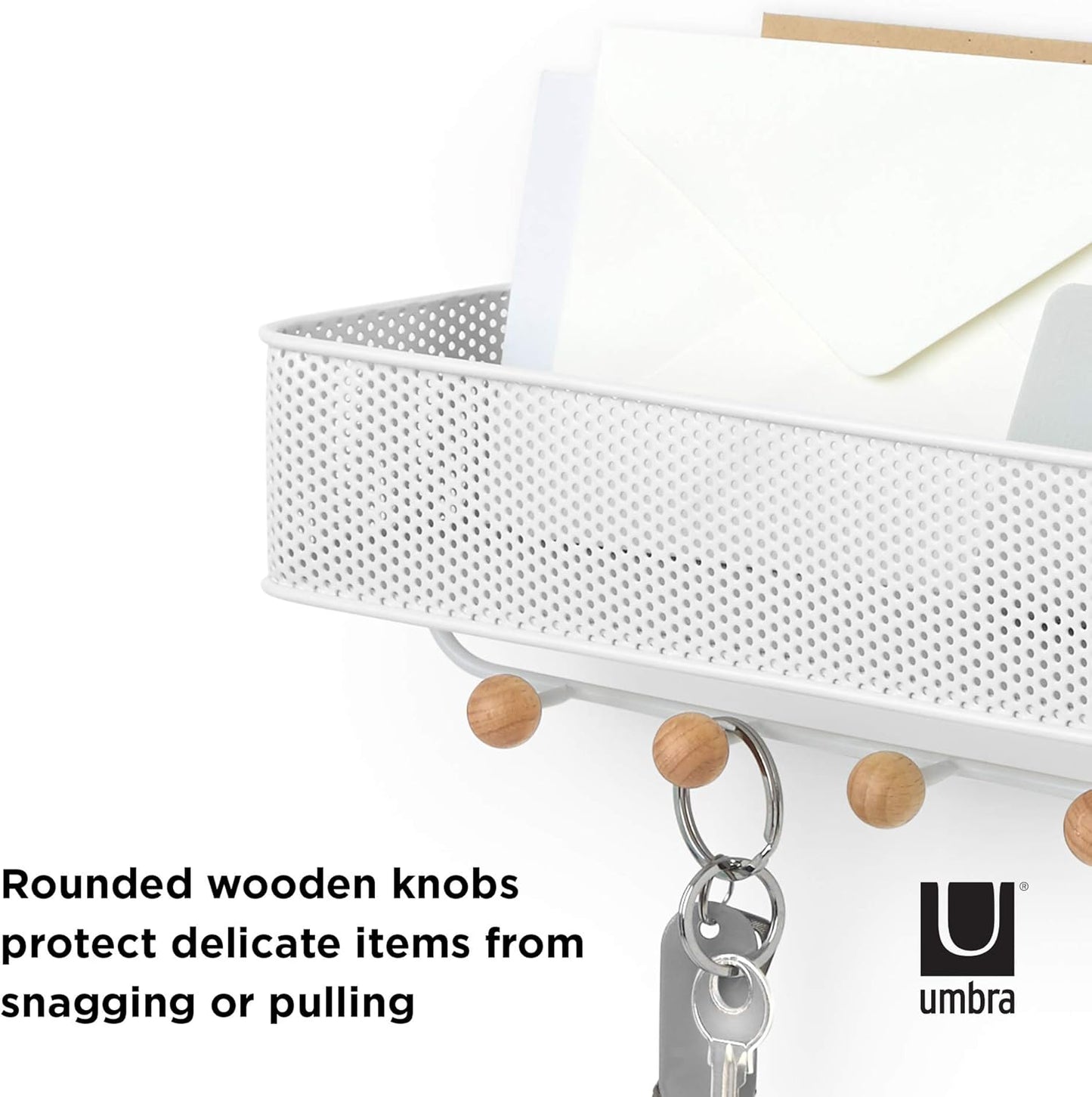 Umbra Estique Entryway Organizer – Great for Storing Keys, Small Accessories, Mail, Wallets and More, White Finish