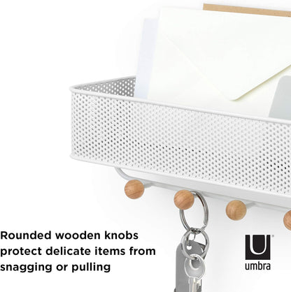 Umbra Estique Entryway Organizer – Great for Storing Keys, Small Accessories, Mail, Wallets and More, White Finish