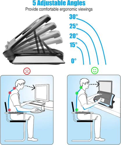 Laptop Lap Pad Laptop Stand with Attached Mouse Pad, Cushion and USB Cooling Fan, Non-Slip Heat Shield Tablet Computer Stand for Sturdy Work Station for Home, Office, Bed Sofa, Couch and Car
