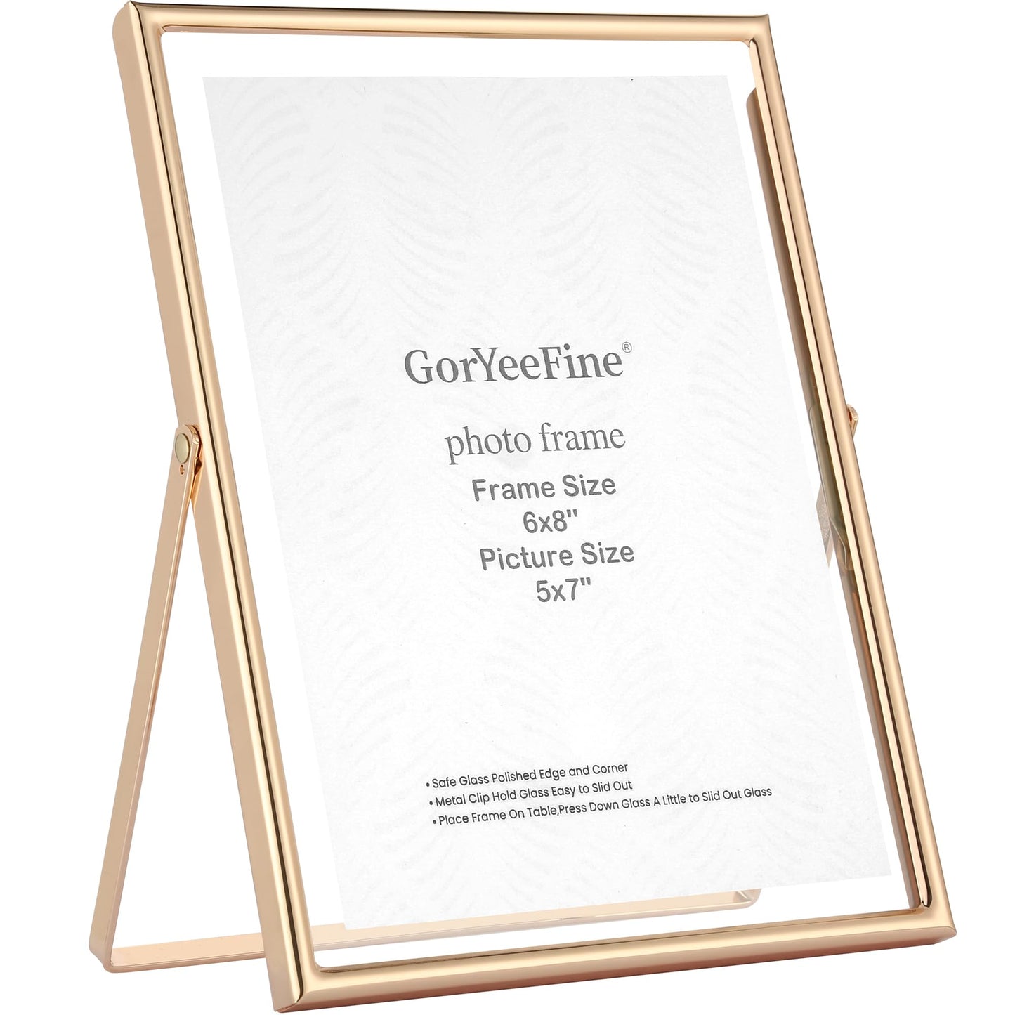 GorYeeFine Gold 6x8 Floating Photo Frame for(4x6'‘&5x7’'),Adjustable Tabletop/Shelf Picture Frames,4x6'' Premium Gift Floating Frame for Wedding,Thanksgiving,Christmas,Birthday,Home or Office Decor