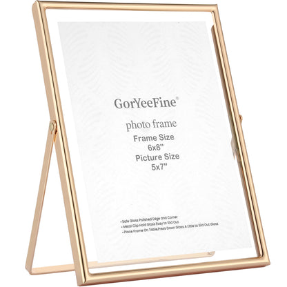 GorYeeFine Gold 6x8 Floating Photo Frame for(4x6'‘&5x7’'),Adjustable Tabletop/Shelf Picture Frames,4x6'' Premium Gift Floating Frame for Wedding,Thanksgiving,Christmas,Birthday,Home or Office Decor