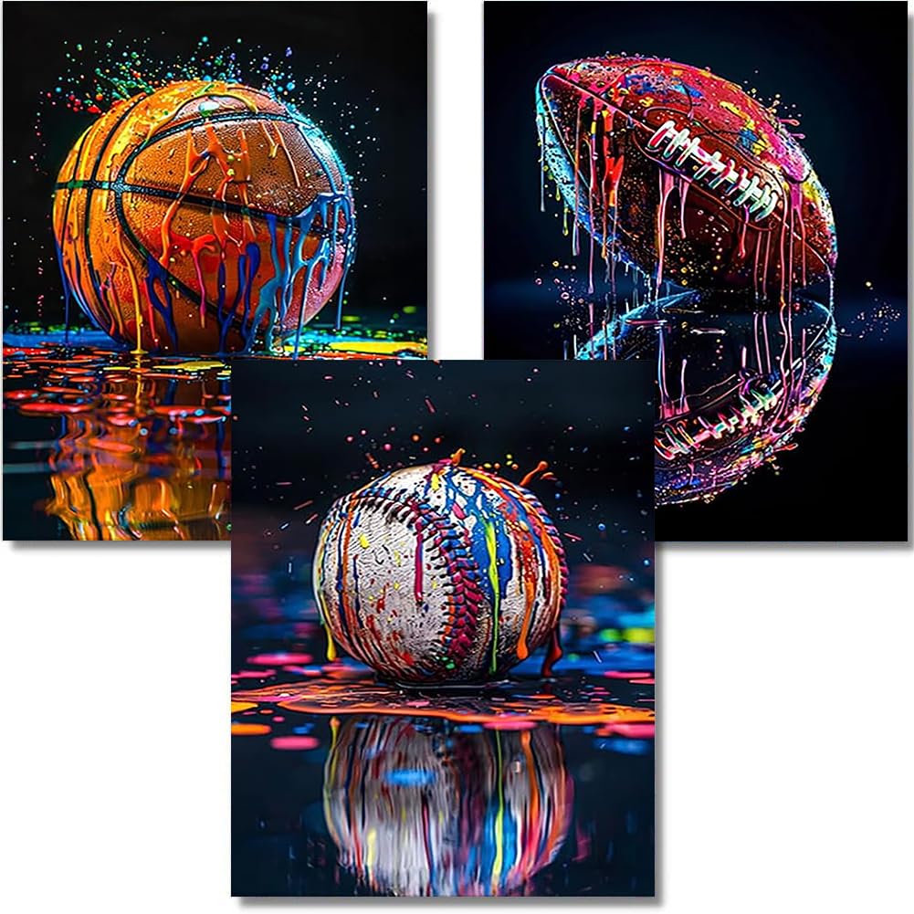 YOLENIX Square Diamond Art Kits for Adults, 3 Pack Graffiti Ball Diamond Painting Kits for Beginners, DIY Diamond Dots Ball Games 5D Gem Art Square Drill Painting Kits for Home Wall Decor 12x16 inch