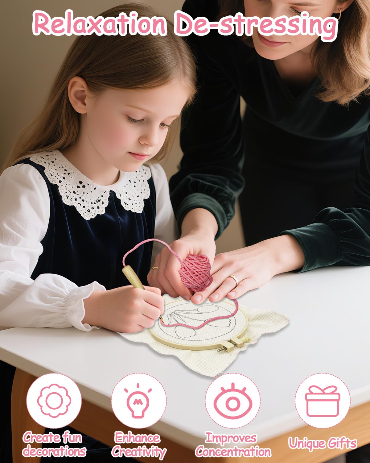 Punch Needle Kit for Beginners Adults Kids, 6 Pattern Embroidery Punch Needle Kits, Easy Needle Punch Embroidery DIY Kit Set Tufted Rug Punch Decoration with Patterns, Tools, Yarns, Hoop, Instruction