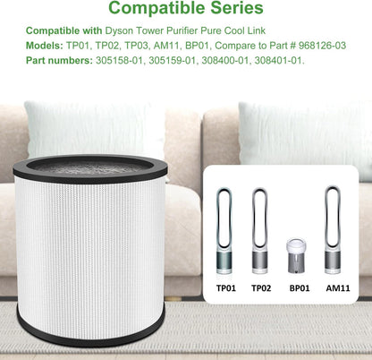 TP01 TP02 Replacement Filter 2 Pack for Dyson Pure Cool Link TP01, TP02, 360° True Filter, Black