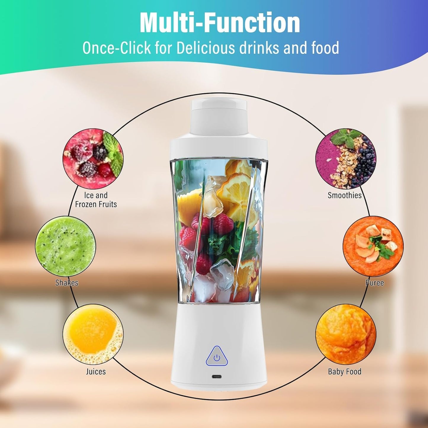 Portable Blender, 360W Personal Blender for Shakes and Smoothies for Kitchen, 24 Oz BPA Free Traveling Juicer Cup and Lid with 6 Blades, Self Cleaning Portable Juicer for Kitchen/Travel/Gym, Black