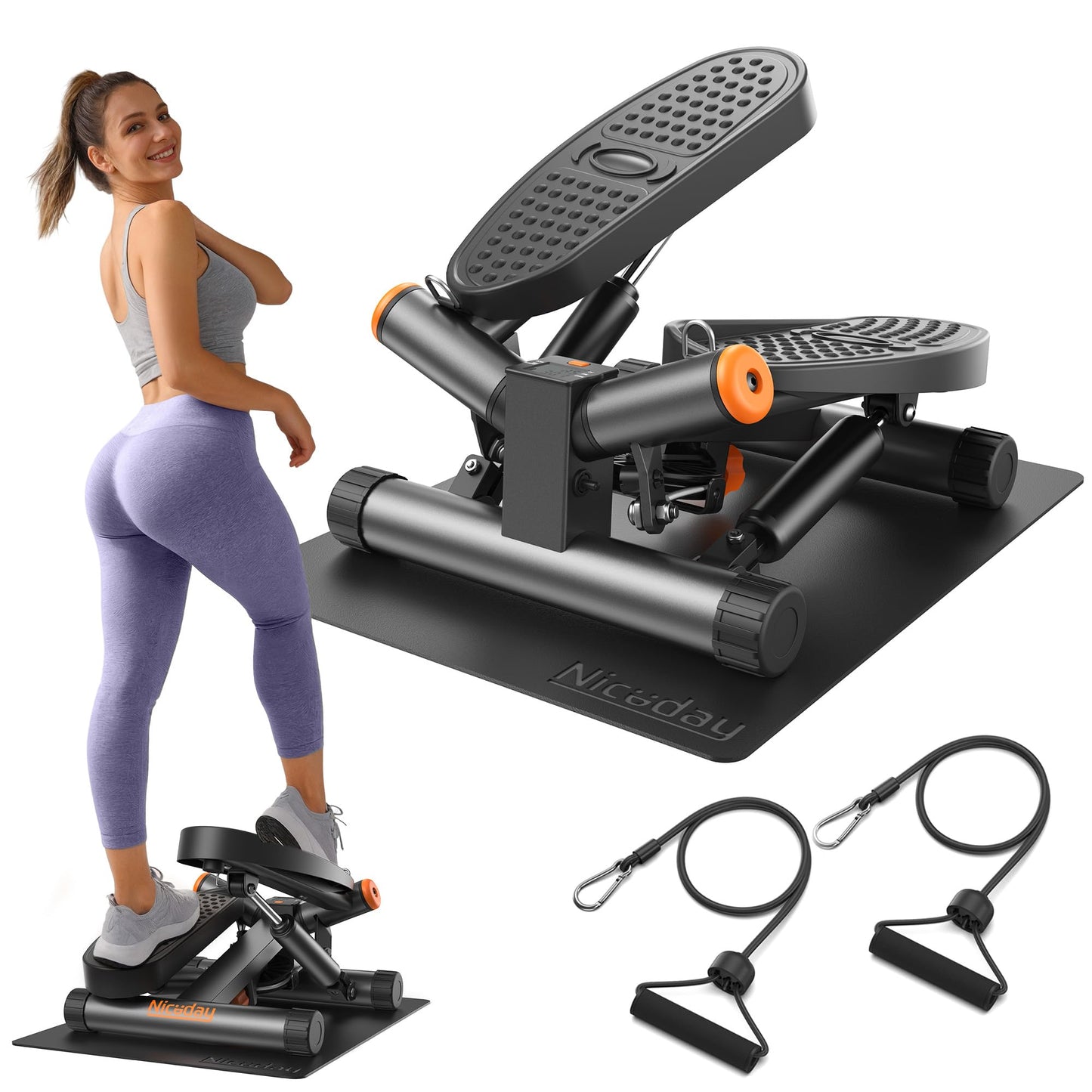 Niceday Steppers for Exercise, Stair Stepper with Resistance Bands, Mini Stepper with 300LBS Loading Capacity, Hydraulic Fitness Stepper with LCD Monitor