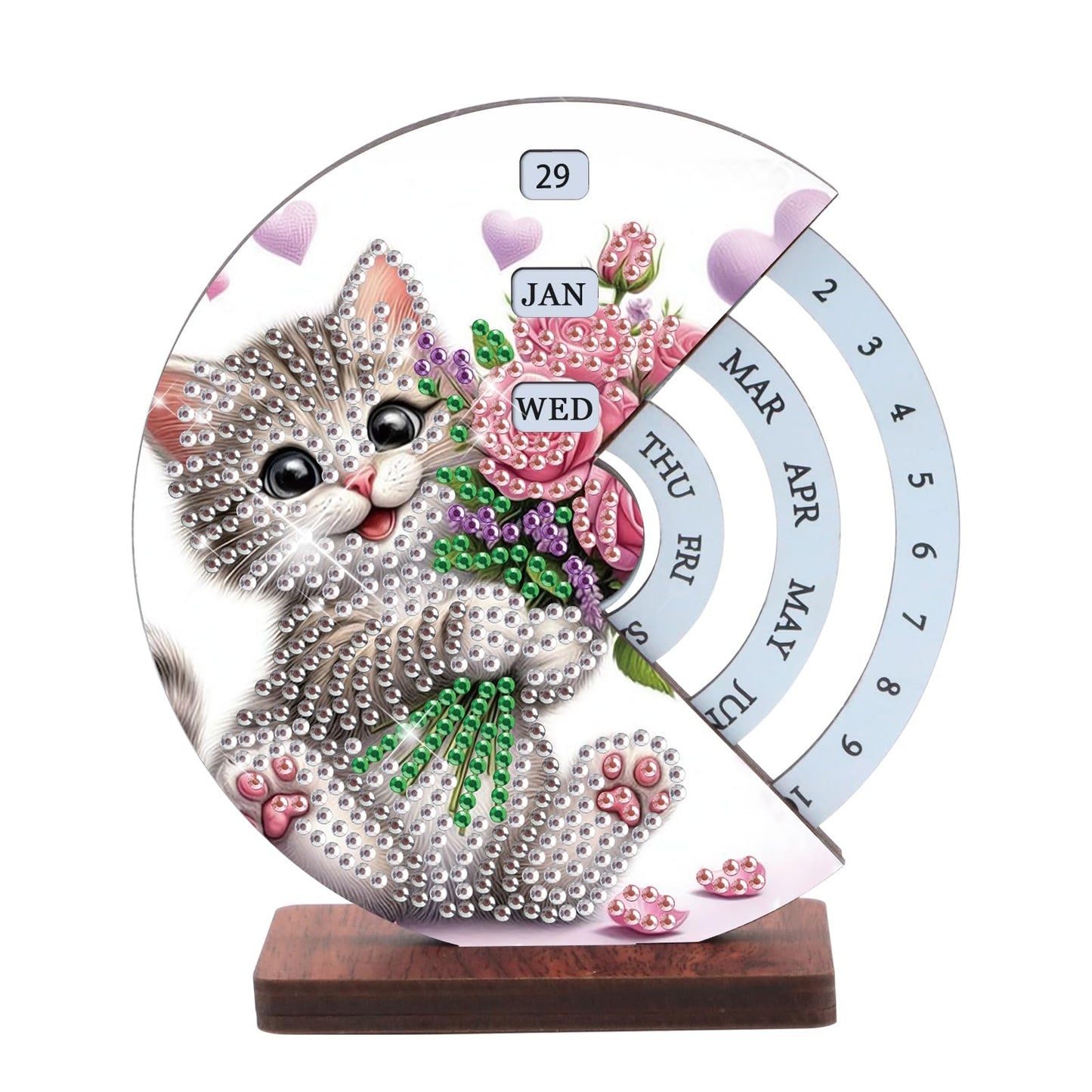 AiYuanzsh 3D Diamond Art Tabletop Perpetual Calendar Kit, DIY Wooden Desktop Ornament with Cute Cat Design, Sparkling Diamond Painting Desk Decoration Gift for Home & Office