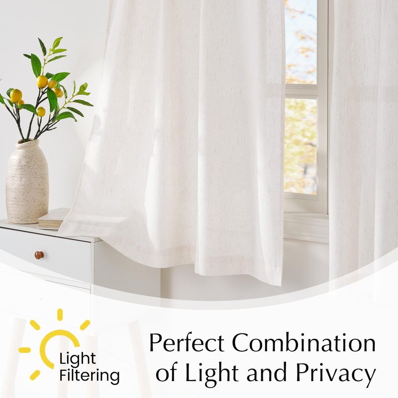 NICETOWN Pinch Pleated Linen Kitchen Curtains 24 Inches Long, 2 Panels Set Natural French Rustic Light Filtering Short Curtains for Cafe Bar Living Room Bedroom Window, 40" W x 24" L