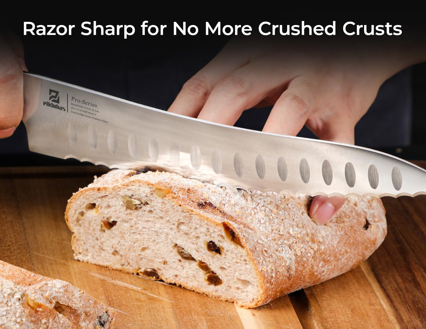 Piklohas Resharpenable Bread Knife for Homemade Bread, 10 Inch Serrated Sourdough Knife with Offset Handle, Innovative Wavy Edge for Clean Slices Crusty Bread, Bagels, Pineapple & Tomatoes, Gift Box