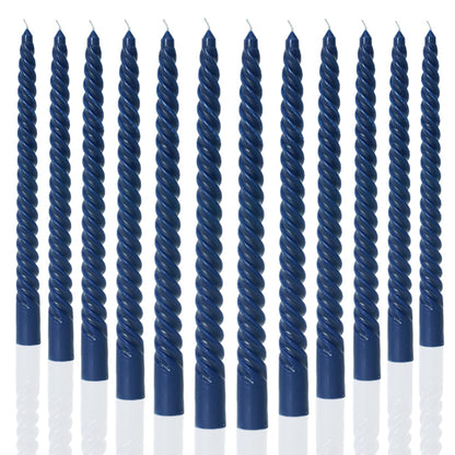 MAITREYA Navy Taper Candles Stick Spiral Twisted Candles-Set of 12 for Decoration Weddings Party Church-Unscented Dripless Candles,10inch(F-Navy)