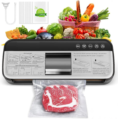 85KPa Vacuum Sealer Machine, One-Touch Automatic Food Sealer with 15 Bags, Dry/Moist/Seal/Manual/External Vac, 7MM Heating wire, Compact Easy-Clean for Food Storage and Sous Vide