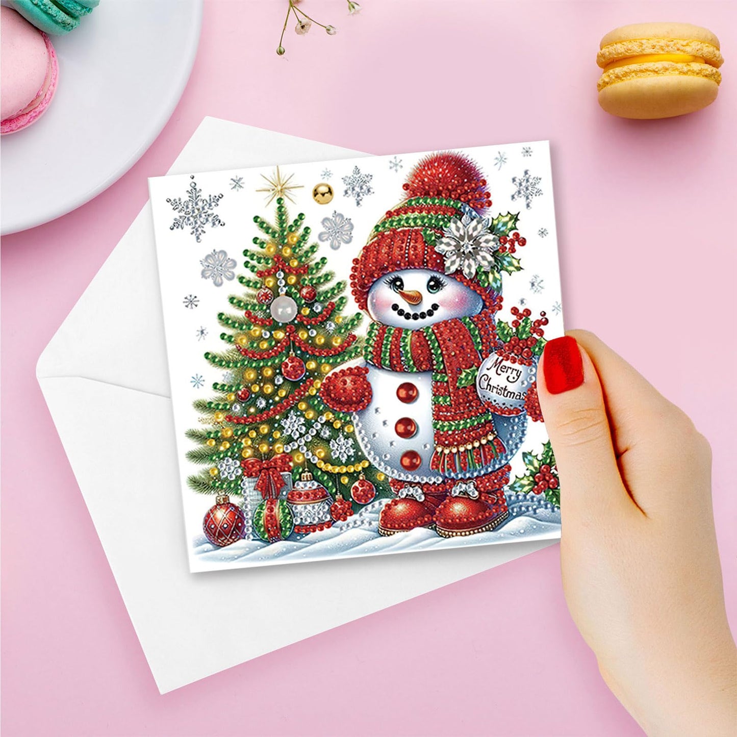 YOKUSHI 12 PCS Diamond Art Painting Christmas Greeting Cards with Envelopes, Snowman Craft DIY Card Making Kits for Adults Gifts (White)