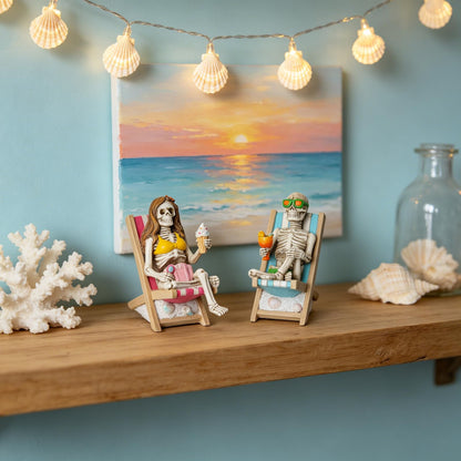 Summerween Skeleton Summer Decor - Resin Set of 2 Skeletons Summer Decorations for Home Tropical Themed Collectible Figurines for Beach Halloween Party & Home Decor Accents 2 x 4 x 4 Inches DiliComing