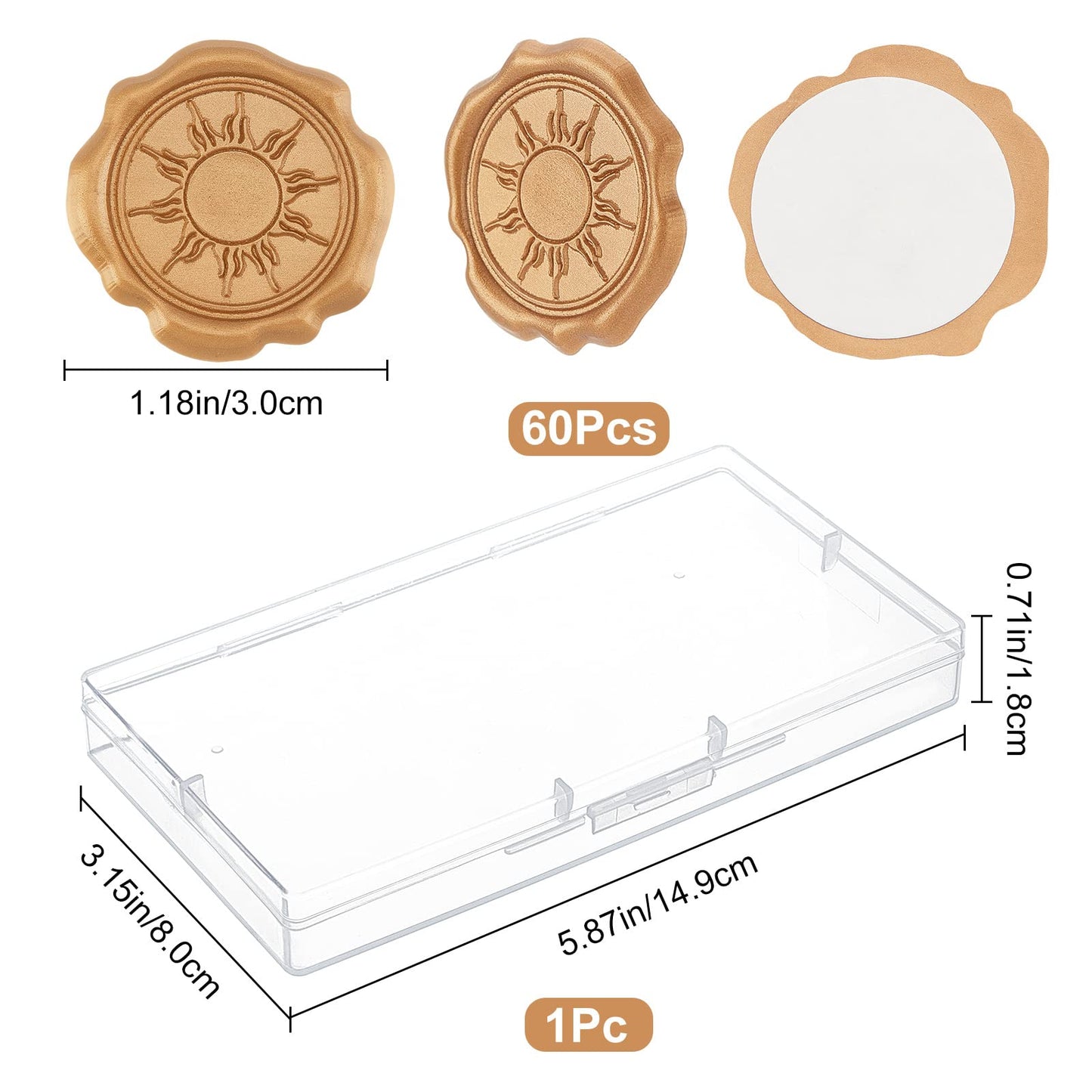 CRASPIRE 60pcs Adhesive Wax Seal Stickers Sun Wax Seal Stamp Stickers Self Adhesive Gold Vintage Wax Seal Envelope Stickers for Wedding Invitation Cards Party Favors Craft Gift